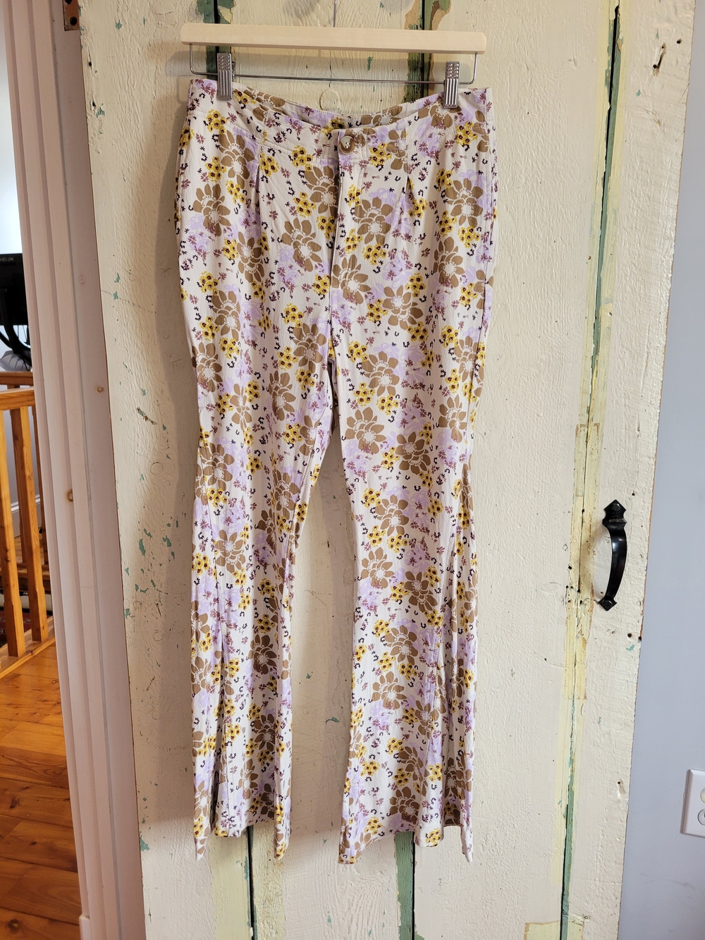 Free People Floral Wide-Leg Pants in White, Brown and Yellow - Picture 2 of 6